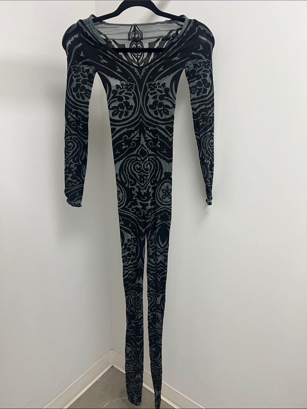 Wolford Black & Gray Patterned Long-Sleeve Catsuit